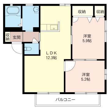 エルメスひたち野A棟(2LDK/1階)の間取り写真