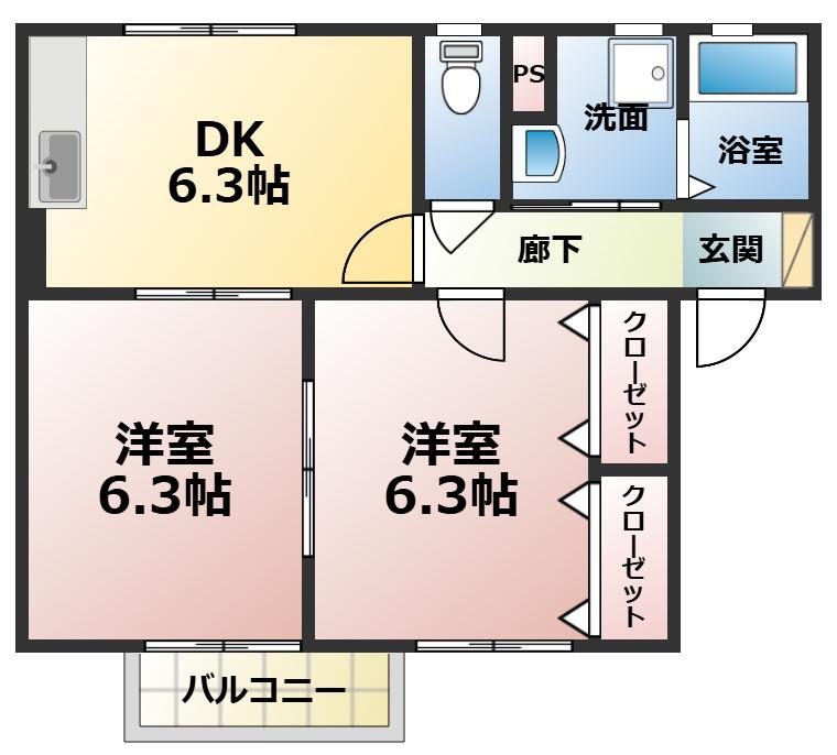 ヴィラ・メープル(2DK/1階)の間取り写真
