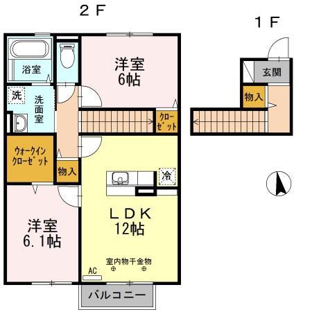 ウニールT(2LDK/2階)の間取り写真