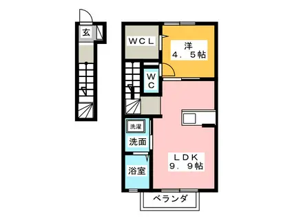 ジーウィズダム A棟(1LDK/2階)の間取り写真