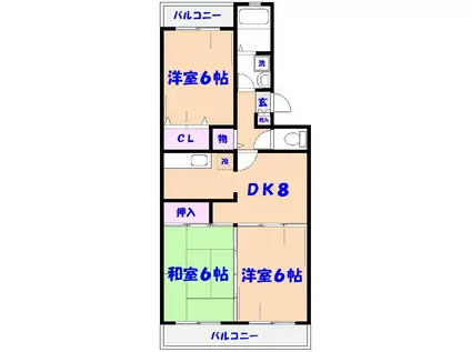 市川グリーンタウンミズホ(3DK/1階)の間取り写真