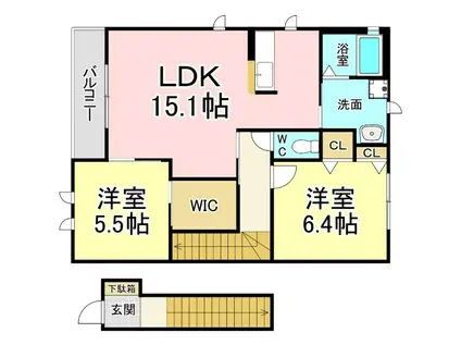 メゾンドマシェリC棟(2LDK/2階)の間取り写真