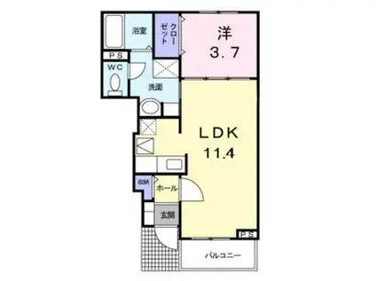 カーサ プラシードI(1LDK/1階)の間取り写真