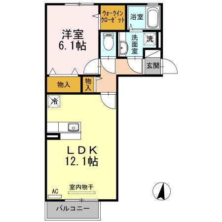カーサ・デ・ミオ(1LDK/2階)の間取り写真