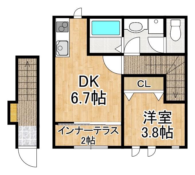 コンフォール横木 II(1DK/2階)の間取り写真