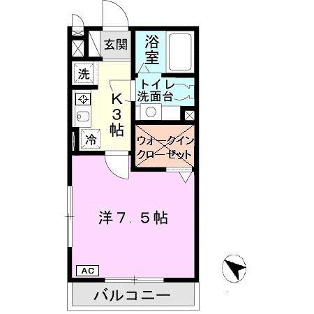 フレエール谷上(1K/2階)の間取り写真