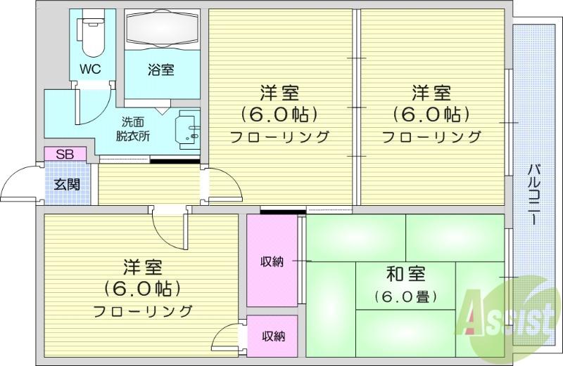 クオリティーハイム協栄C(3DK/1階)の間取り写真