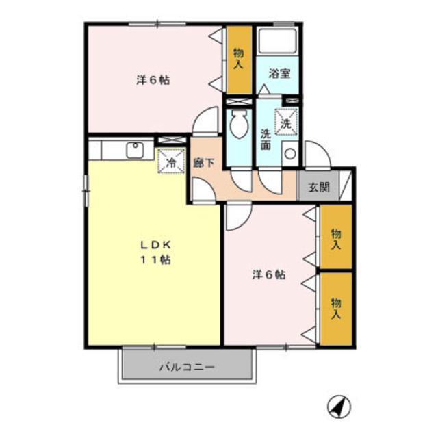 ウールクロッシェB(2LDK/1階)の間取り写真