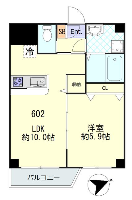 エステ浅草壱番館(1LDK/6階)の間取り写真