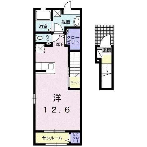 フィオーレ天童(ワンルーム/2階)の間取り写真