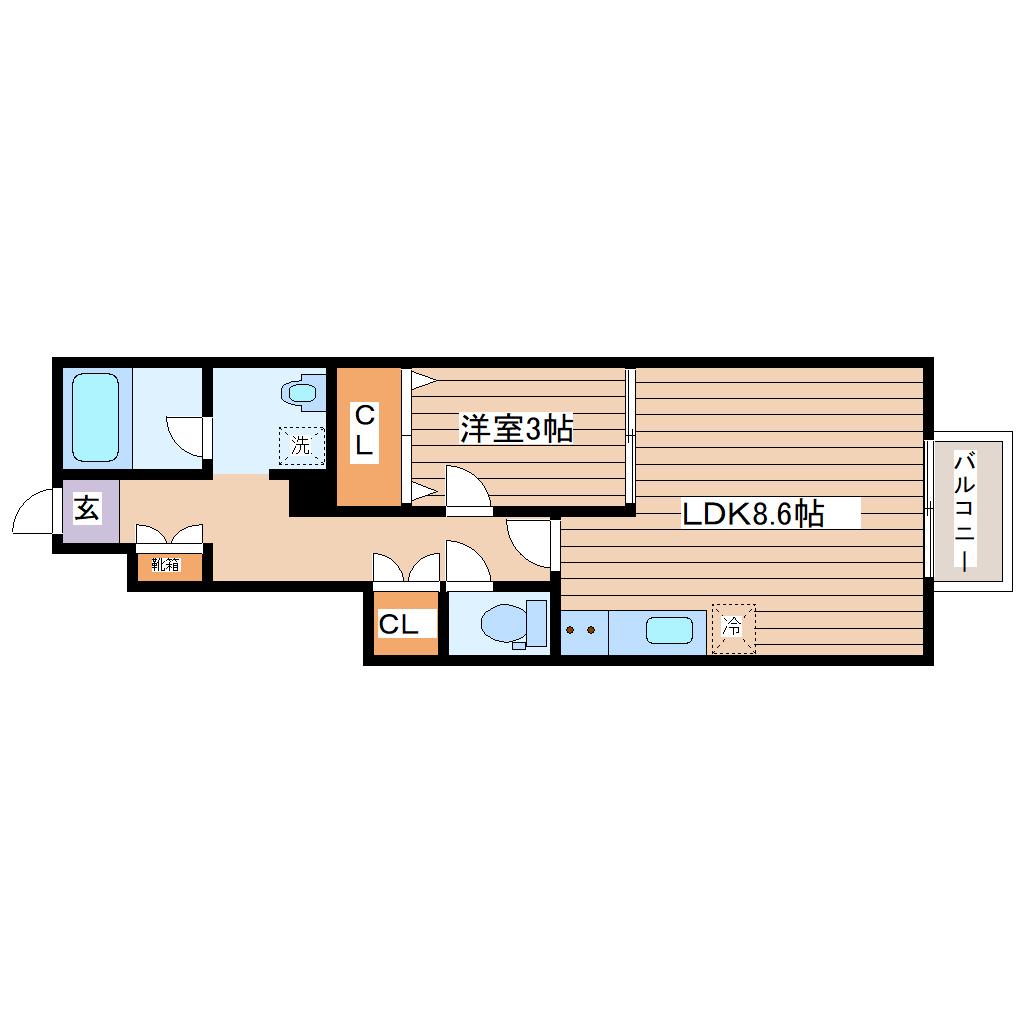 RETINA河原町II(1LDK/1階)の間取り写真