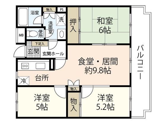 東雲本町パークマンション(3LDK/5階)の間取り写真