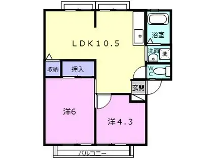 ロイヤルヒルズ III棟(2LDK/2階)の間取り写真