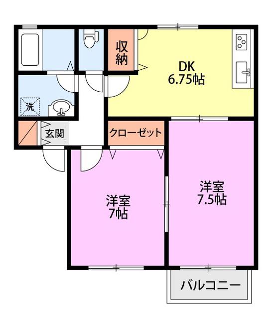 ノースタウン(2DK/2階)の間取り写真