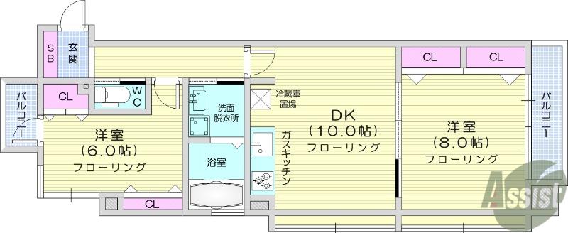 シエナ仙台2(2LDK/3階)の間取り写真