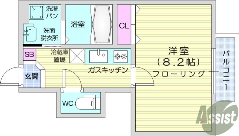 エルタスコート中江(1K/1階)の間取り写真