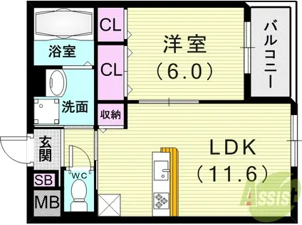 アーバンリオグランデ池田(1LDK/2階)の間取り写真
