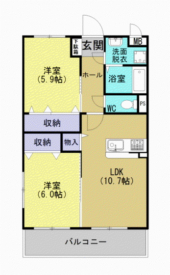 マンション・裕(2LDK/1階)の間取り写真