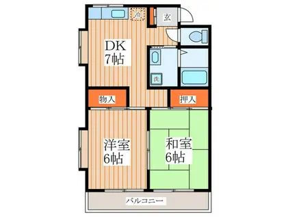 サニープレイス(2DK/2階)の間取り写真