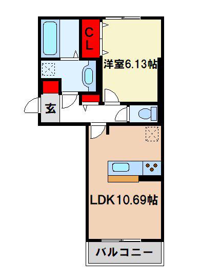 フォレストヴィラ小郡(1LDK/2階)の間取り写真