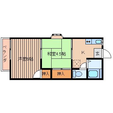 グランデュール鵜の木(2K/2階)の間取り写真