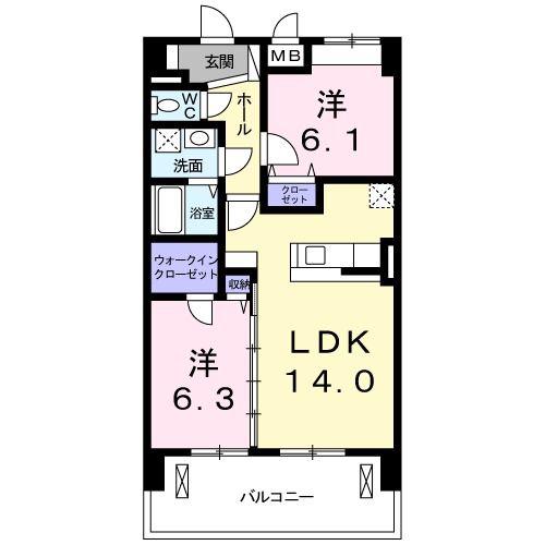 レジデンス ポプラ(2LDK/6階)の間取り写真