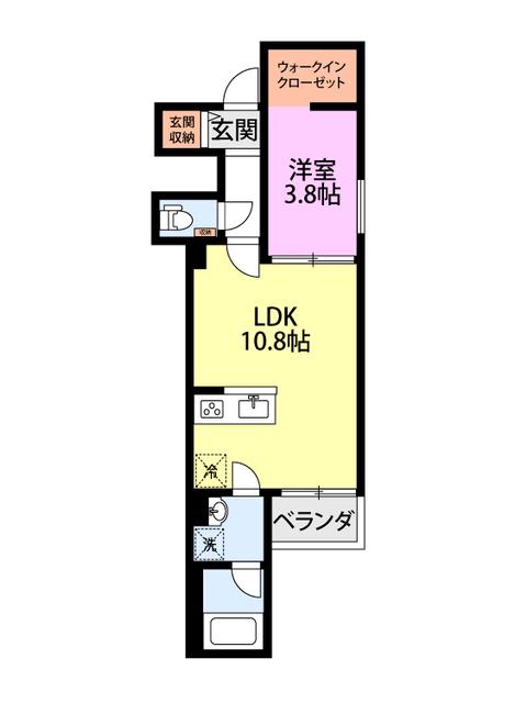 ラフィネ東大畑通(1LDK/1階)の間取り写真