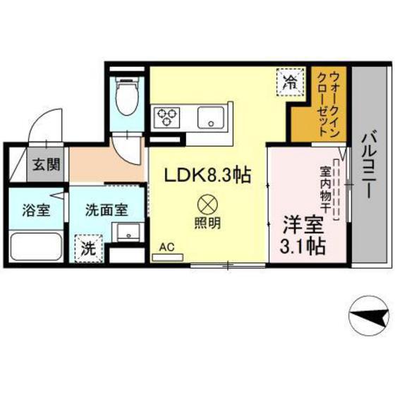 プレミア尾長西 B棟(1LDK/2階)の間取り写真