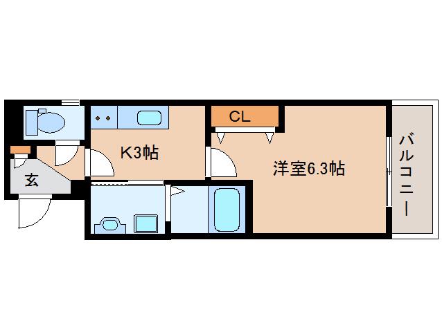 クレアール郡山I(1K/2階)の間取り写真