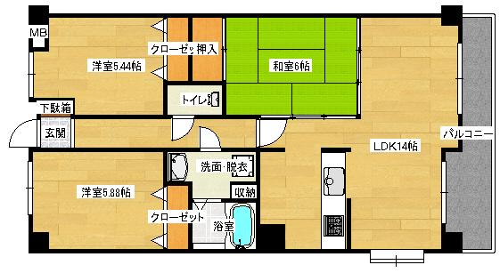 ガーデンビュー天野(3LDK/5階)の間取り写真