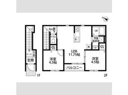 リーブルファイン下之一色町III 2号棟(2LDK/2階)の間取り写真