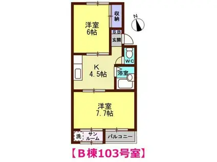 タカノパレス(2K/1階)の間取り写真