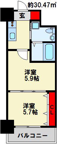 NO.65クロッシングタワー(2K/9階)の間取り写真