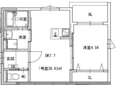 シャロム西子飼(1LDK/3階)の間取り写真