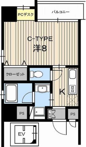 アルファレガロ大橋通(1K/8階)の間取り写真