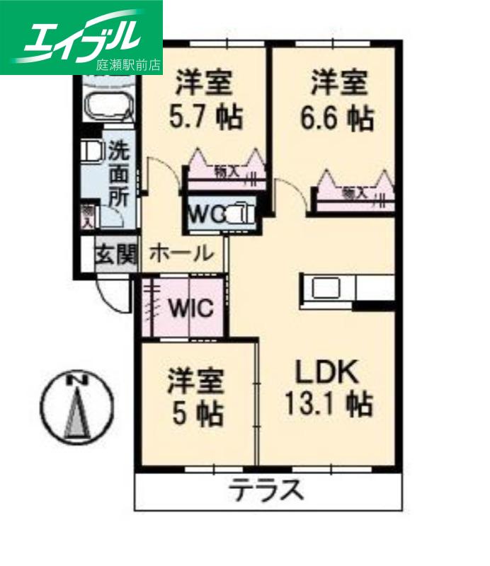 グランマストティアラB棟(3LDK/1階)の間取り写真