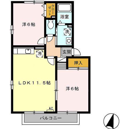 サンフローラ A棟(2LDK/2階)の間取り写真