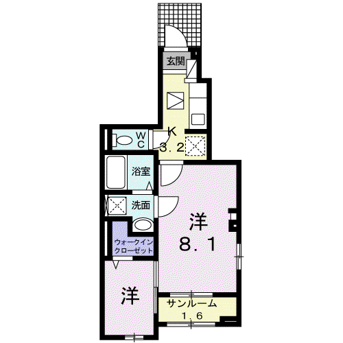 プレミアム21番館(1K/1階)の間取り写真