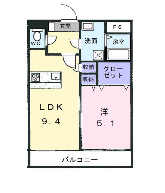 グリーンアカデミー(1LDK/4階)の間取り写真
