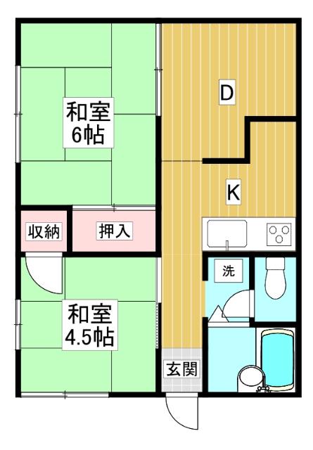 エントピア輝(2DK/1階)の間取り写真