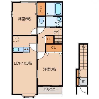 ロマイエII(2LDK/2階)の間取り写真