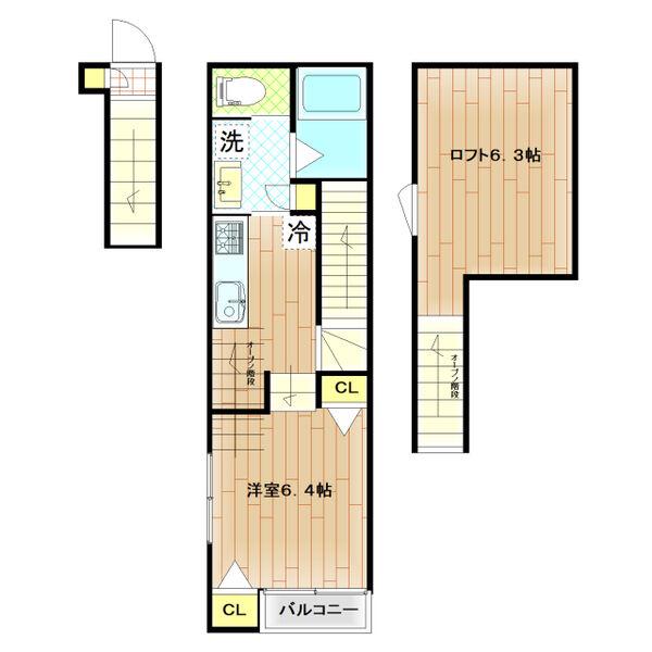 LIBRA COURT榴岡 B棟(1K/2階)の間取り写真