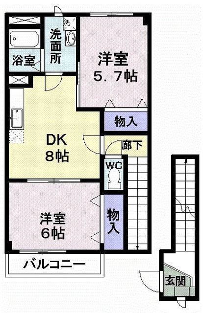 ソレイユ・ルヴァン(2DK/2階)の間取り写真