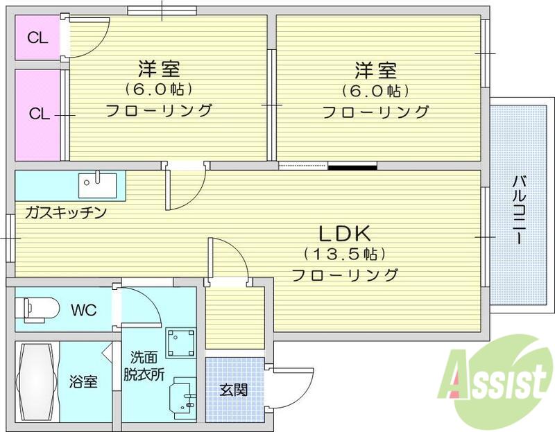 ガーデンビレッジC棟(2LDK/2階)の間取り写真