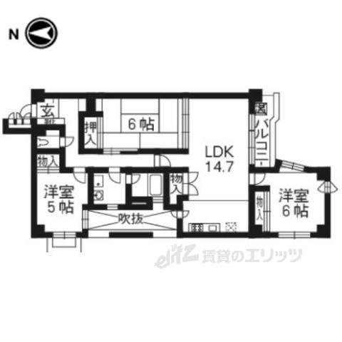 北白川パークハイム(3LDK/2階)の間取り写真