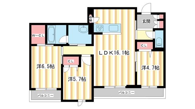 アンド ベンジャミン(3LDK/4階)の間取り写真