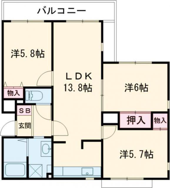 コート若園(3LDK/2階)の間取り写真
