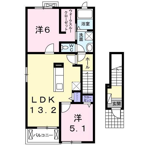 サンセール大刀洗A(2LDK/2階)の間取り写真