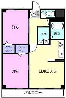 ロイヤルヒルズ美旗(2LDK/4階)の間取り写真