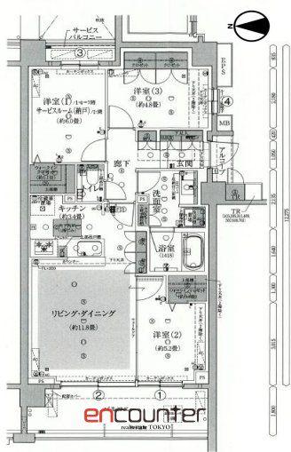 グランドメゾン鷺沼ザ・ヴィラ(2SLDK/1階)の間取り写真